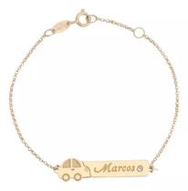 Pulseira Infantil Fusca Com Gravação marcos Em Ouro 18k