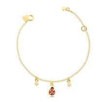 Pulseira infantil joaninha de resina folheado a ouro