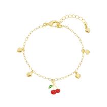 Pulseira Infantil Menina Coração Cereja Folheado a Ouro 18k
