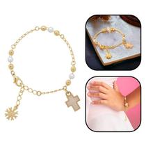 Pulseira Infantil Menina Espírito Santo com Crucifixo Dourado