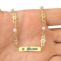 Pulseira infantil menina estrela com gravação Folheado a Ouro 18k