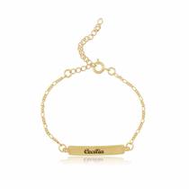 Pulseira Infantil Menina/Menino Chapinha Folheado a Ouro Grava Nome