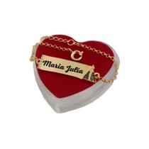 Pulseira Infantil Nome Bebe Nossa Senhora Luxo Pedras Banho Ouro Pulseira Infantil Nome Bebe Nossa Senhora Luxo Pedras Banho Ouro