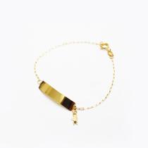 Pulseira Infantil Ouro 18k Chapa Lisa Pingente Menino 13,50cm D067
