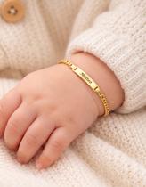 Pulseira Infantil Personalizada com Nome Gravado a Laser Folheada a Ouro 18k ou Prata 925 Recém Nasc