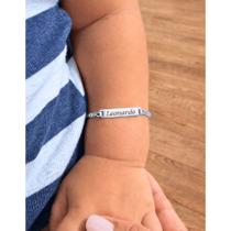Pulseira Infantil Personalizada com Nome Gravado a Laser Folheada a Ouro 18k ou Prata 925 Recém Nasc