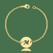 Pulseira Infantil Personalizada Placa Redonda Com Inicial Banhado Em Ouro 18K