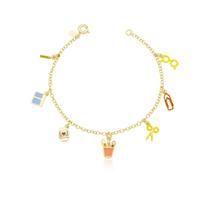 Pulseira Infantil Prata 15cm com Pingentes Escolares Resinado - Ouro Pulseira Infantil Prata 15cm com Pingentes Escolares Resinado - Ouro