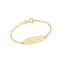 Pulseira Infantil Rommanel Folheado Ouro Placa Trabalhada Com Escrita Abençoado 12cm 551498