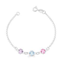 Pulseira Infantil Trevos Pedras Coloridas Prata 925