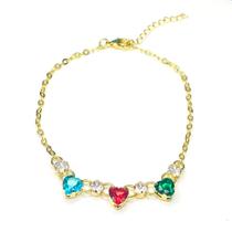 Pulseira Infinite corações zircônia banhada a ouro 18k feminina semijoia