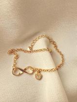 Pulseira Infinito Liso + Coração Pendurada Zircônia Cravejada + Extensor Pulseira Infinito Liso + Coração Pendurada Zircônia Cravejada + Extensor