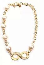 Pulseira Infinito Pérolas Que Seja Eterno Folheado