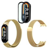 Pulseira Inox Flexível Não Desbota + Película Para Mi Band 8