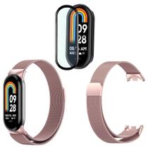 Pulseira Inox Flexível Não Desbota + Película Para Mi Band 8