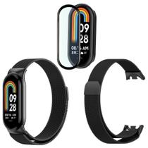 Pulseira Inox Flexível Não Desbota + Película Para Mi Band 8