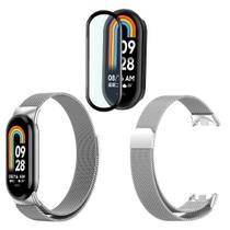 Pulseira Inox Flexível Não Desbota + Película Para Mi Band 8