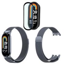 Pulseira Inox Para Xiaomi Mi Band 8 2023 + Película Silicone - Tech King