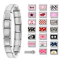 Pulseira Italian Charms ItingsTere Silvery com conjunto de 22 pingentes Pulseira Italian Charms ItingsTere Silvery com conjunto de 22 pingentes