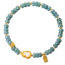 Pulseira Jadeite para mulheres com cabaça e pingentes da sorte