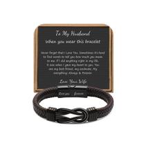 Pulseira JoyCuff Leather Knot para marido com caixa de presente de 21,5 cm