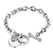 Pulseira JUPPE 14 K, prata, titânio, aço, coração de zircão, 20 cm