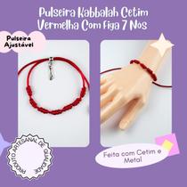 Pulseira Kabbalah Cetim Vermelha Com Figa 7 Nós Proteção