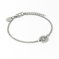 Pulseira Key Design Signo Câncer de Aço Prata Ajustável