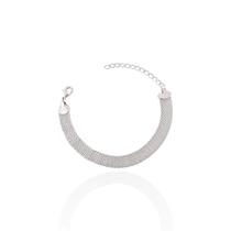 Pulseira Larga Malha Trançada 0.9mm Banho Ródio Branco