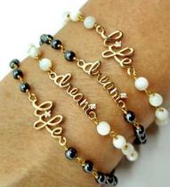 Pulseira Life Dream Cravejado Madrepérola Grafite Banho De Ouro 18k 2949