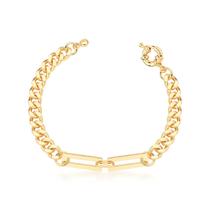 Pulseira Liso Grumet 2 Elos Retangulares Banhada a Ouro 18cm