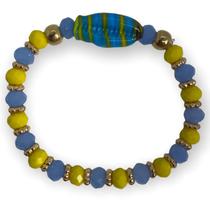 Pulseira Logunedê Búzios Amarelo E Azul Claro Cristal E