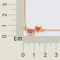 Pulseira lotso e morango banhada a ouro 18k com aplicação de resina Cód. 5521911614 TAM 16