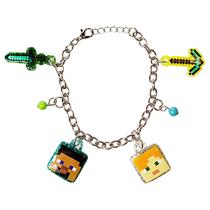 Pulseira LUV HER 7 Minecraft com 4 pingentes de metal para crianças a partir de 3 anos Pulseira LUV HER 7 Minecraft com 4 pingentes de metal para crianças a partir de 3 anos