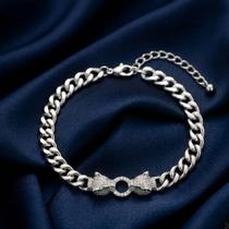 Pulseira Luxo Elo Grumet Dois Tigres Zircônias Banhada a Prata Pulseira Luxo Elo Grumet Dois Tigres Zircônias Banhada a Prata