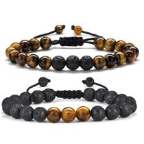Pulseira M MOOHAM Bead para homens, Tiger Eye Black Lava Rock