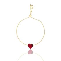 Pulseira Madrinha Coração Vermelho Fusion Folheado Ouro Pulseira Madrinha Coração Vermelho Fusion Folheado Ouro