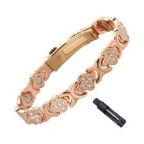 Pulseira Magnética De Cobre Roxo Para Mulheres, Joia De Aço Titânio Com Trevo Da Sorte, Presente