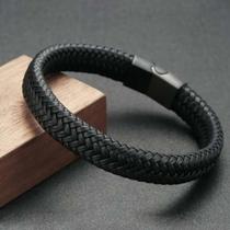 Pulseira Magnética Masculina de Couro PU Preto - Elegante e Estável Pulseira Magnética Masculina de Couro PU Preto - Elegante e Estável