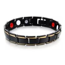 Pulseira Magnética Preto Com Listras Dourado Saúde Equilíbrio