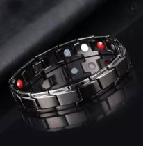 Pulseira Magnética Unissex Equilíbrio Força Com Íons Energia Cor Preto