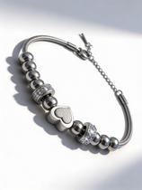 Pulseira Maleável Com Esferas e Coração Com Glitter Aço Com Extensor Pulseira Maleável Com Esferas e Coração Com Glitter Aço Com Extensor