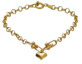 Pulseira Malha Em Elos Português Com Berloque, Em Ouro 18K 0,750 Pulseira Malha Em Elos Português Com Berloque, Em Ouro 18K 0,750