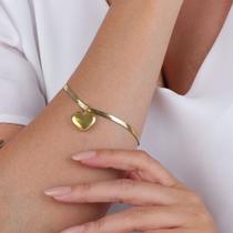 Pulseira Malha Fina Pingente de Coração em Aço Inoxidável Dourada Pulseira Malha Fina Pingente de Coração em Aço Inoxidável Dourada