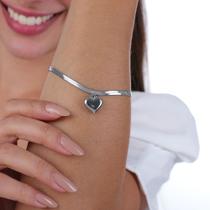 Pulseira Malha Fina Pingente de Coração em Aço Inoxidável Prateada Pulseira Malha Fina Pingente de Coração em Aço Inoxidável Prateada