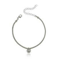 Pulseira Malha Fina Pingente em Gota - Banho Ródio Branco Pulseira Malha Fina Pingente em Gota - Banho Ródio Branco