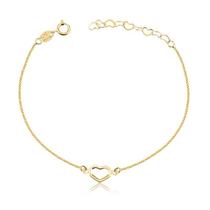 Pulseira Malha Veneziana Com Coração Vazado Folheada A Ouro Pulseira Malha Veneziana Com Coração Vazado Folheada A Ouro