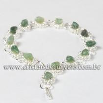 Pulseira Margarida com Pedra Rolada de Quartzo Verde Prateado - 10 Unidades