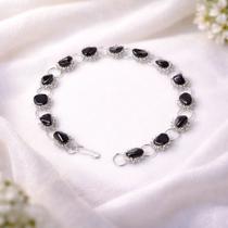Pulseira Margarida Pedra Hematita Natural Rolada Prateado