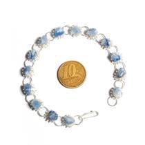 Pulseira Margarida Pedra Quartzo Azul Montagem Prateado